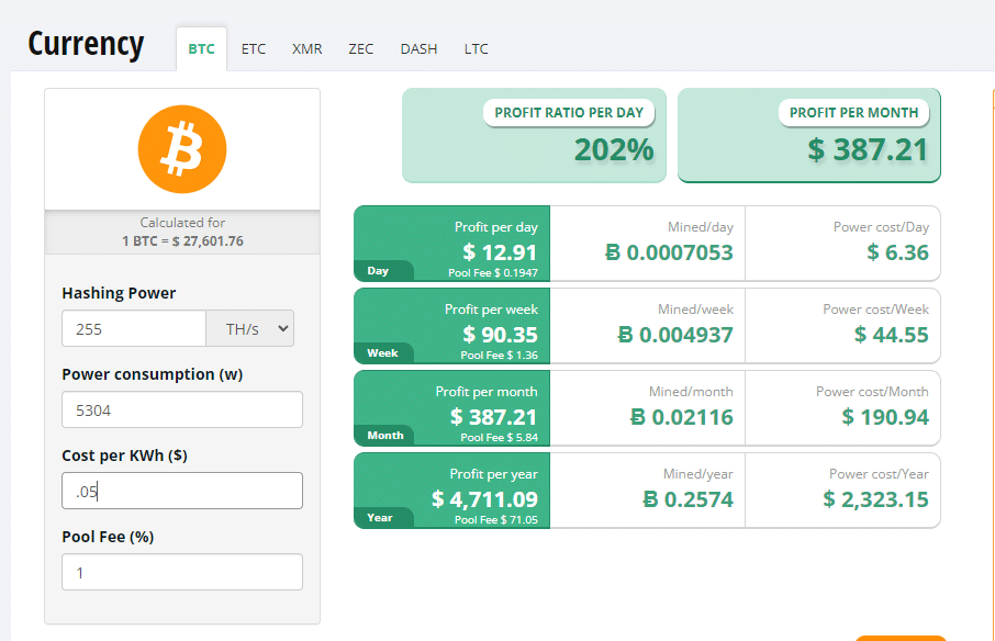 bitcoin mining calculator